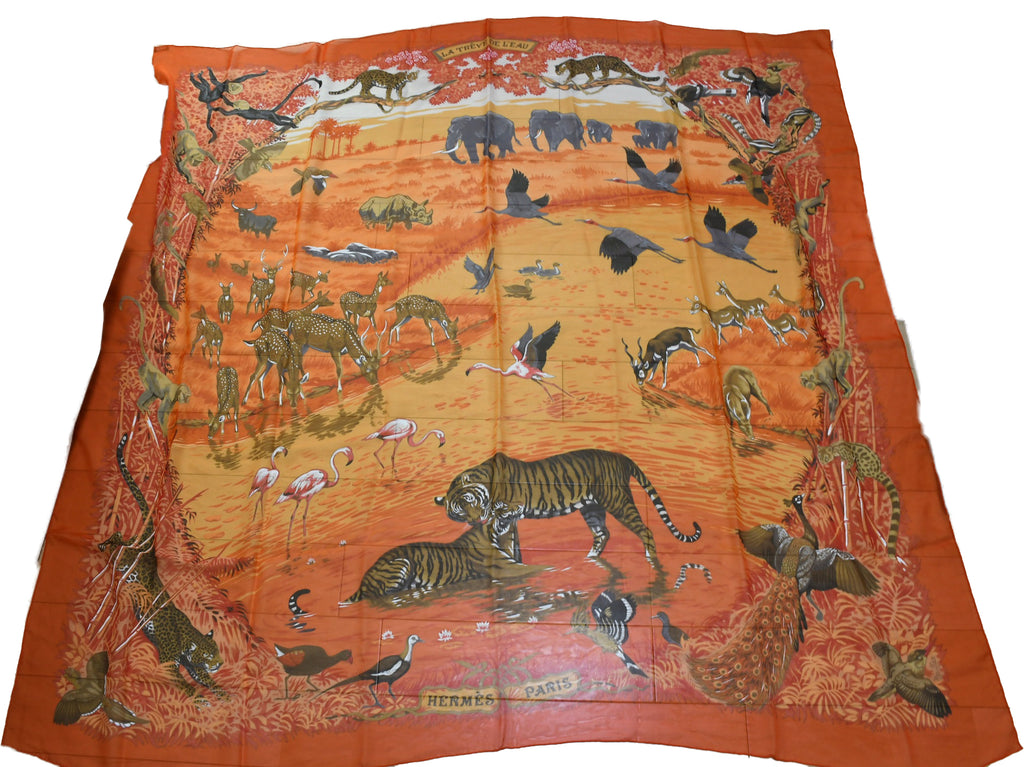 Hermes Shawl La Treve de L'eau 140 cm Chiffon Silk mousseline scarf stole Dallet