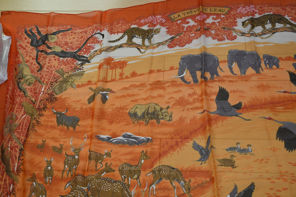 Hermes Shawl La Treve de L'eau 140 cm Chiffon Silk mousseline scarf stole Dallet