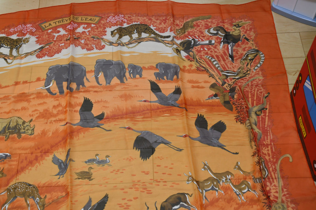 Hermes Shawl La Treve de L'eau 140 cm Chiffon Silk mousseline scarf stole Dallet