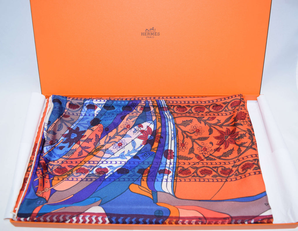 Hermes Shawl Le Pegase d'Hermes 140 cm Silk Orange 56" Scarf Stole
