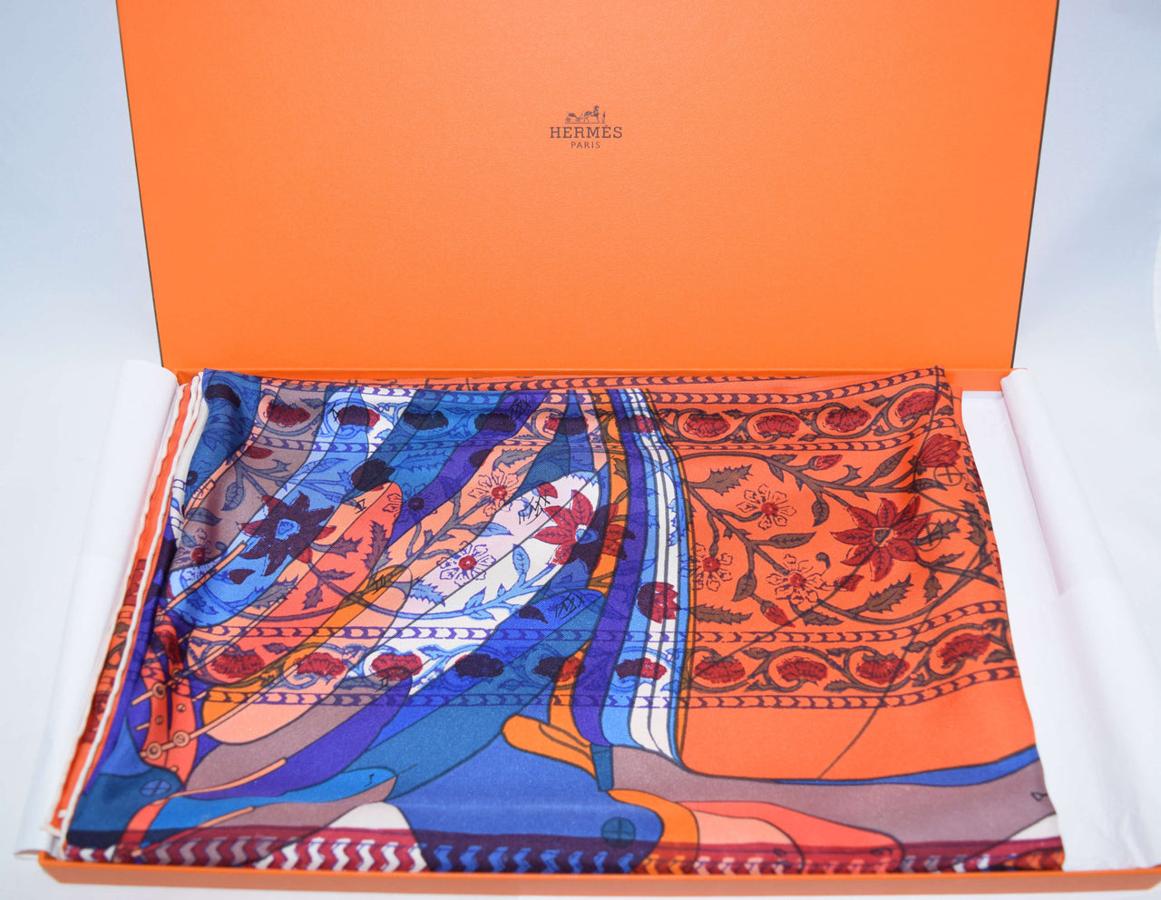 Hermes Shawl Le Pegase d'Hermes 140 cm Silk Orange 56" Scarf Stole