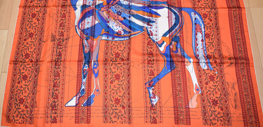 Hermes Shawl Le Pegase d'Hermes 140 cm Silk Orange 56" Scarf Stole