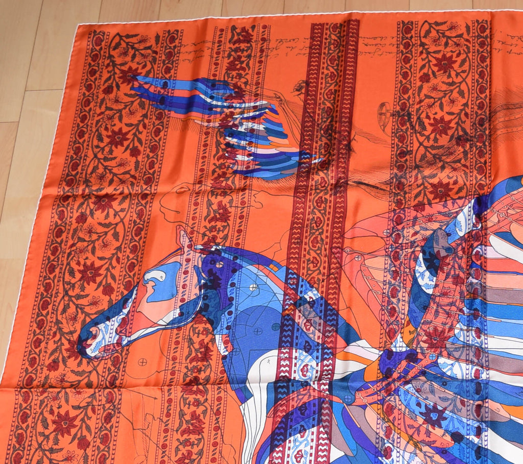 Hermes Shawl Le Pegase d'Hermes 140 cm Silk Orange 56" Scarf Stole
