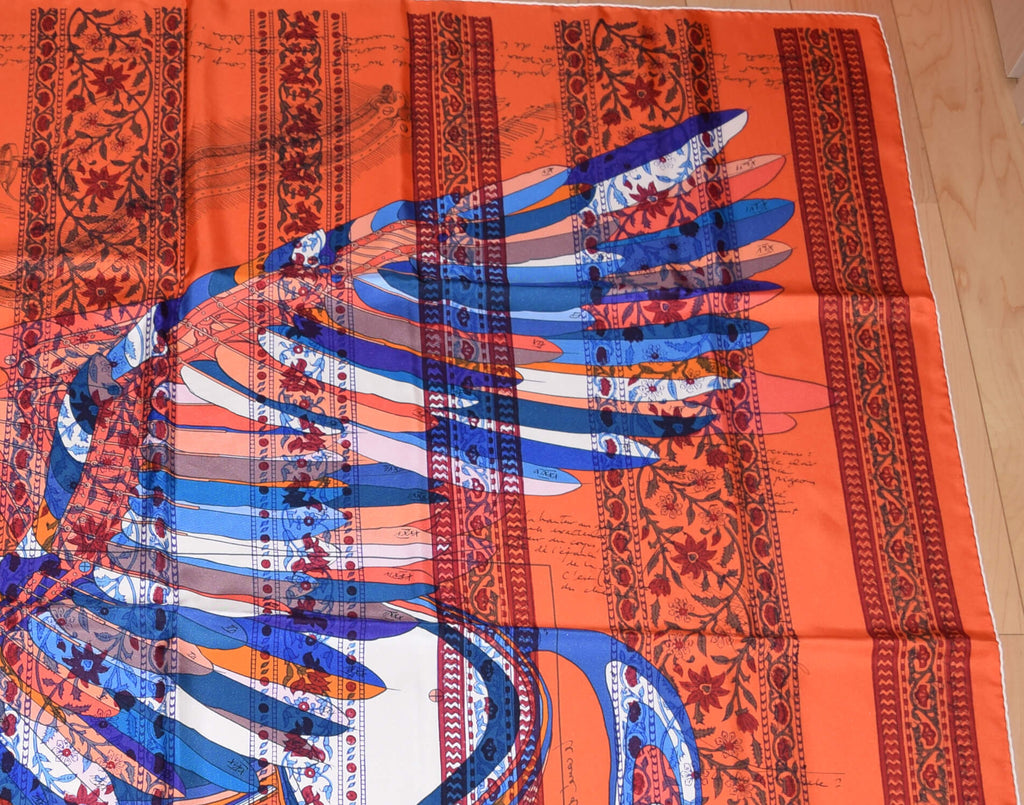 Hermes Shawl Le Pegase d'Hermes 140 cm Silk Orange 56" Scarf Stole