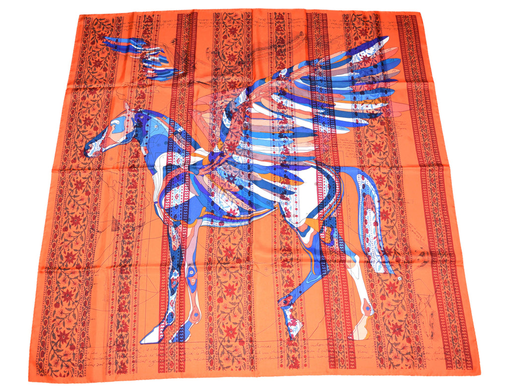 Hermes Shawl Le Pegase d'Hermes 140 cm Silk Orange 56" Scarf Stole