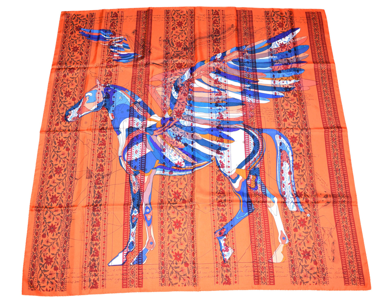 Hermes Shawl Le Pegase d'Hermes 140 cm Silk Orange 56" Scarf Stole