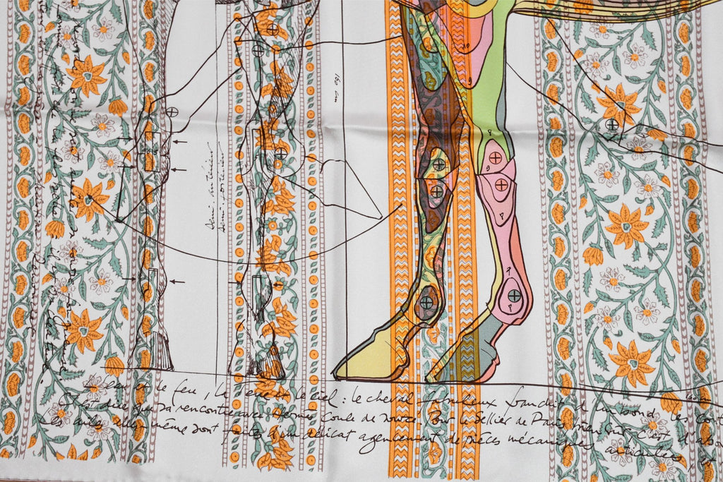 Hermes Shawl Le Pegase d'Hermes by Christian Renonciat 140 cm Silk scarf stole white