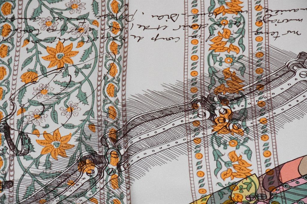 Hermes Shawl Le Pegase d'Hermes by Christian Renonciat 140 cm Silk scarf stole white