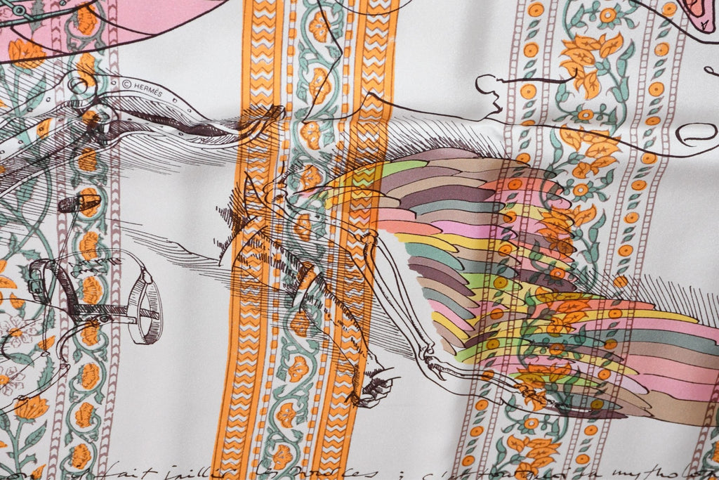 Hermes Shawl Le Pegase d'Hermes by Christian Renonciat 140 cm Silk scarf stole white