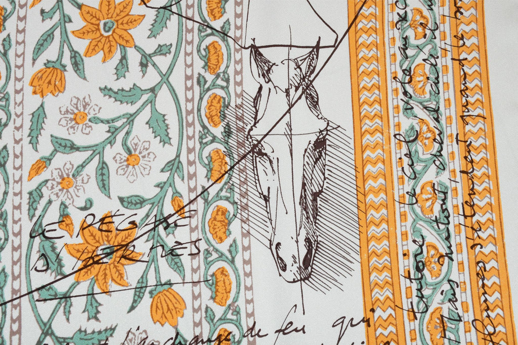 Hermes Shawl Le Pegase d'Hermes by Christian Renonciat 140 cm Silk scarf stole white
