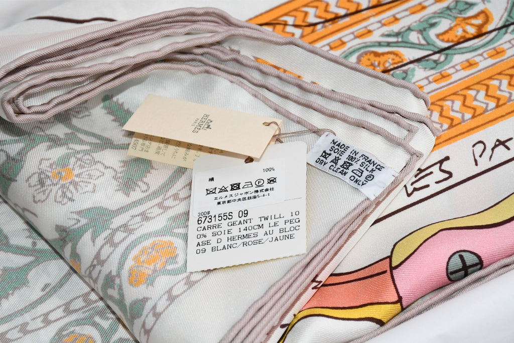 Hermes Shawl Le Pegase d'Hermes by Christian Renonciat 140 cm Silk scarf stole white
