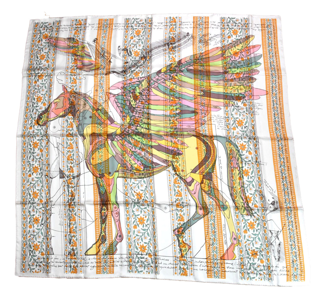 Hermes Shawl Le Pegase d'Hermes by Christian Renonciat 140 cm Silk scarf stole white