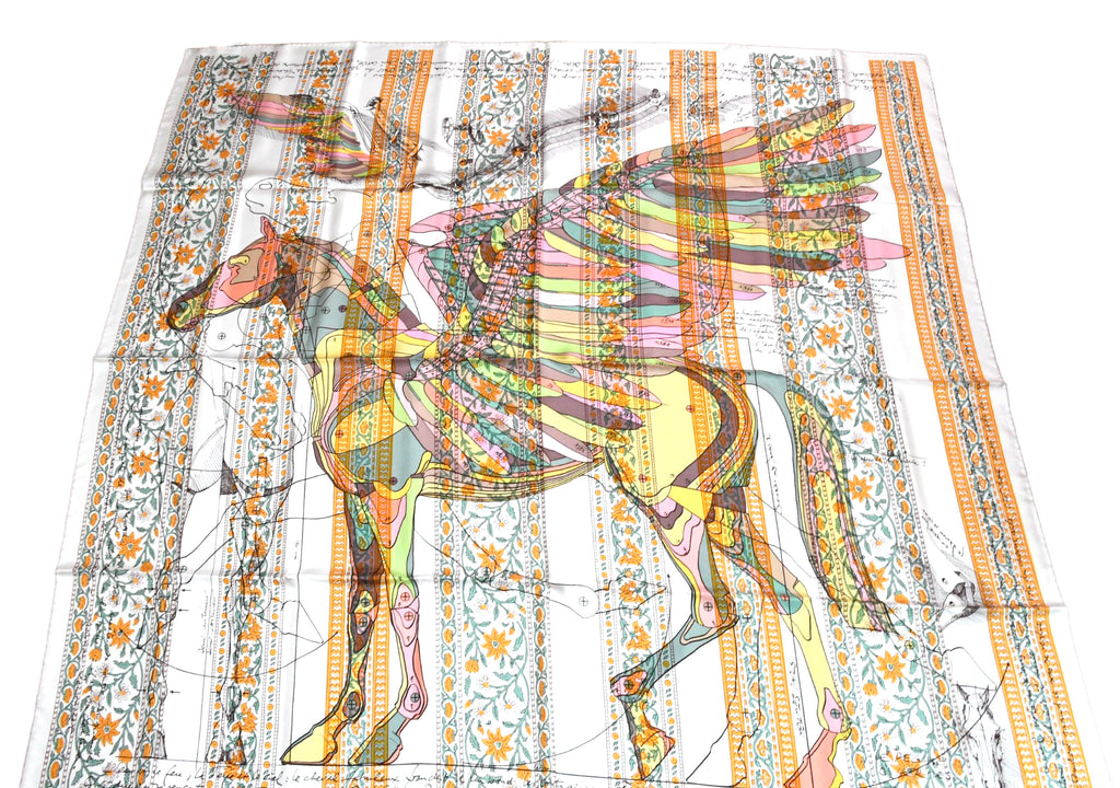 Hermes Shawl Le Pegase d'Hermes by Christian Renonciat 140 cm Silk scarf stole white