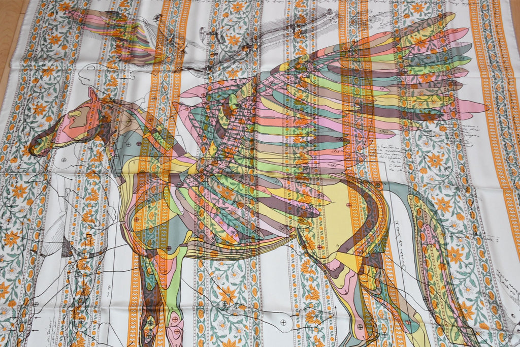 Hermes Shawl Le Pegase d'Hermes by Christian Renonciat 140 cm Silk scarf stole white
