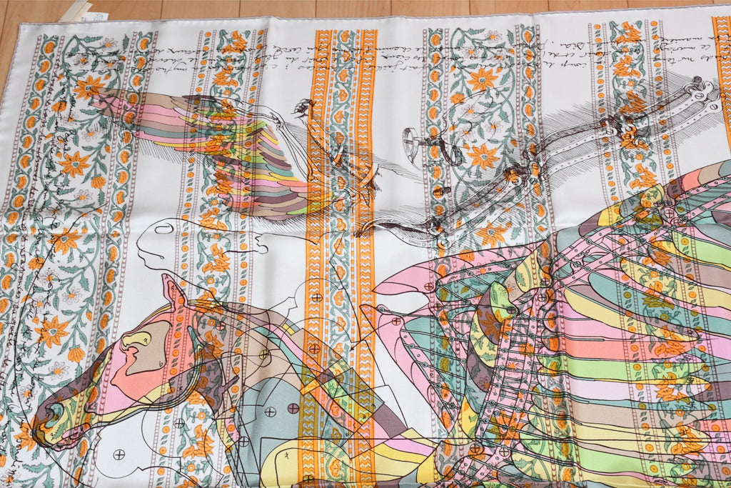 Hermes Shawl Le Pegase d'Hermes by Christian Renonciat 140 cm Silk scarf stole white