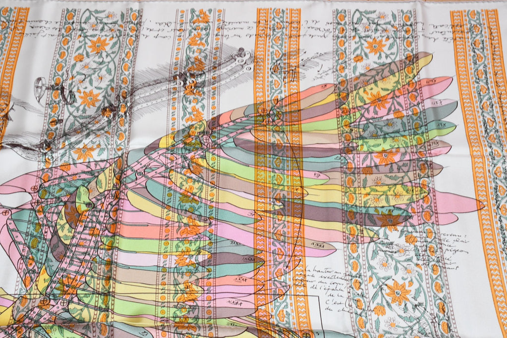 Hermes Shawl Le Pegase d'Hermes by Christian Renonciat 140 cm Silk scarf stole white