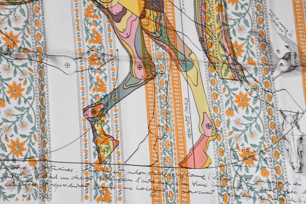 Hermes Shawl Le Pegase d'Hermes by Christian Renonciat 140 cm Silk scarf stole white