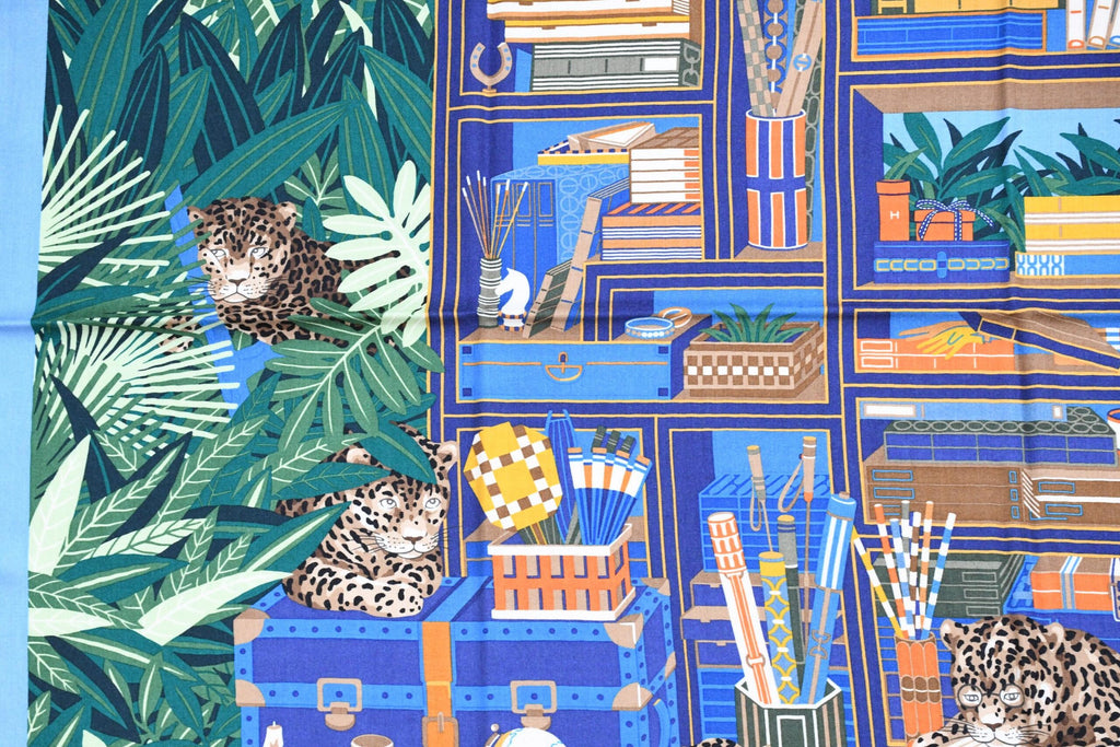Hermes Shawl Les 12 Leopards 140 cm Cashmere silk scarf stole book forest 56"