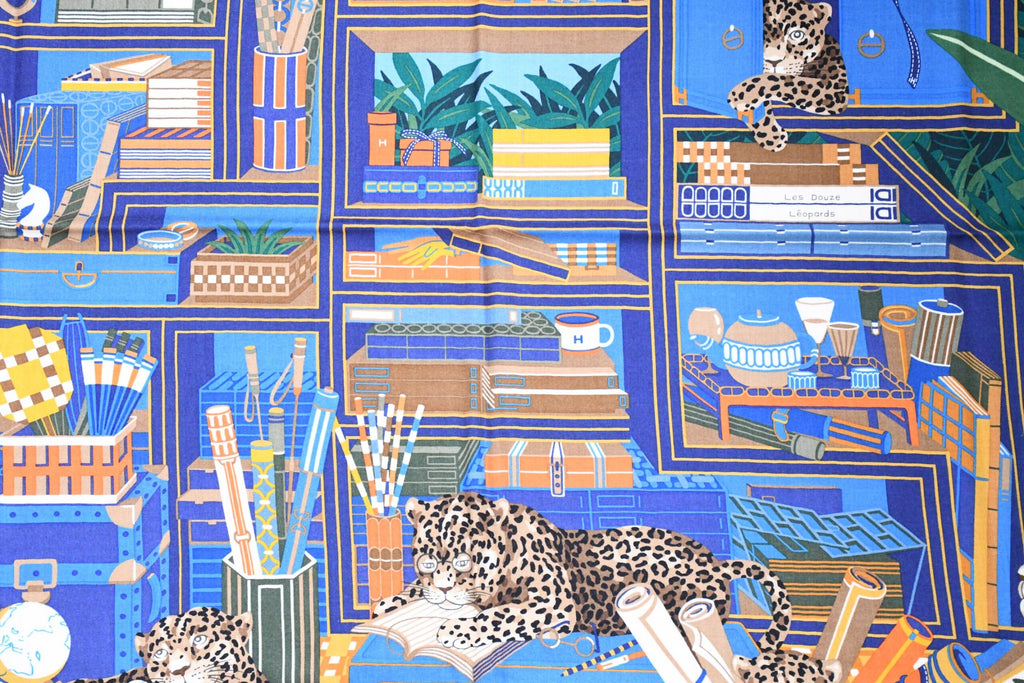 Hermes Shawl Les 12 Leopards 140 cm Cashmere silk scarf stole book forest 56"