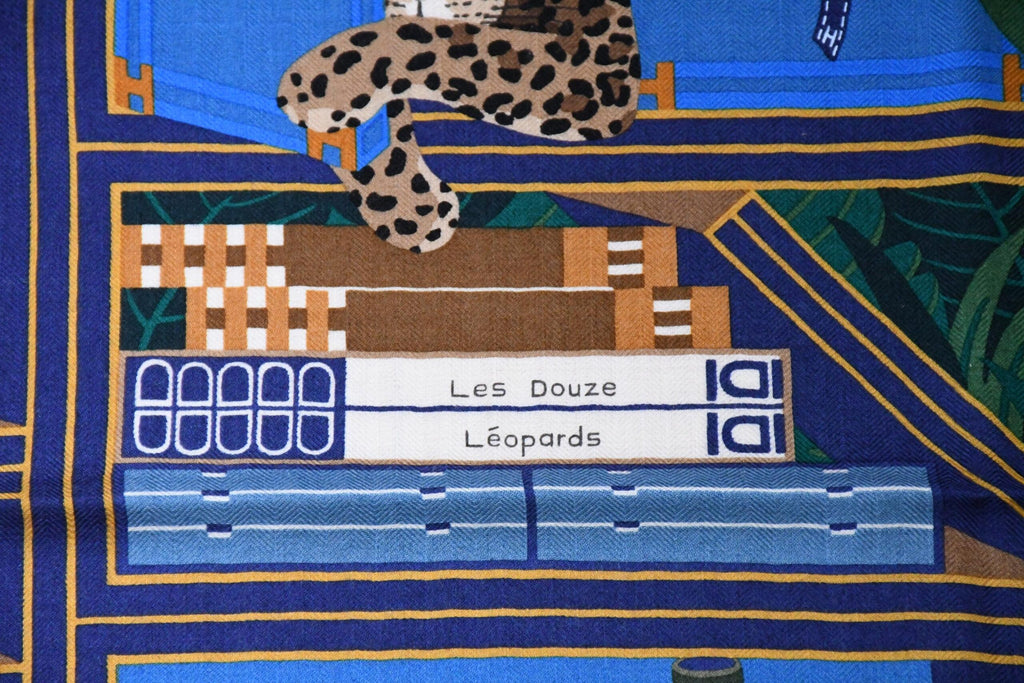 Hermes Shawl Les 12 Leopards 140 cm Cashmere silk scarf stole book forest 56"