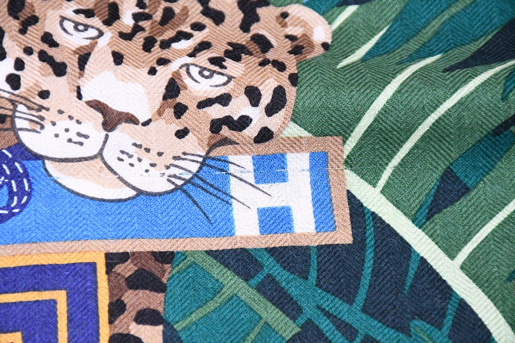 Hermes Shawl Les 12 Leopards 140 cm Cashmere silk scarf stole book forest 56"