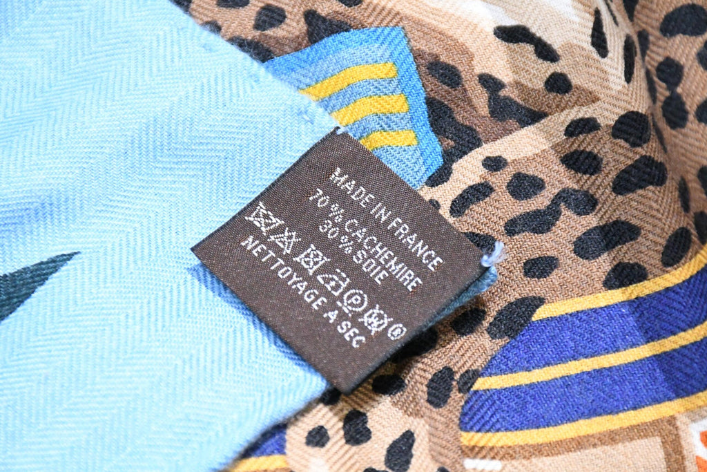 Hermes Shawl Les 12 Leopards 140 cm Cashmere silk scarf stole book forest 56"