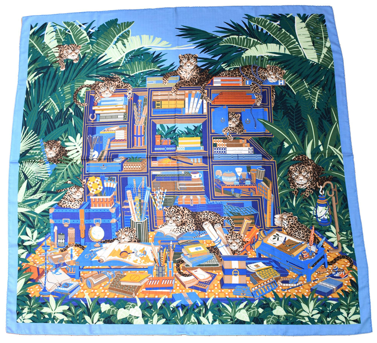 Hermes Shawl Les 12 Leopards 140 cm Cashmere silk scarf stole book forest 56"