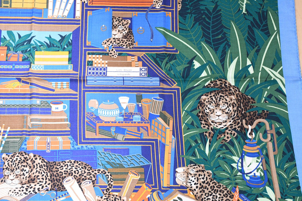 Hermes Shawl Les 12 Leopards 140 cm Cashmere silk scarf stole book forest 56"