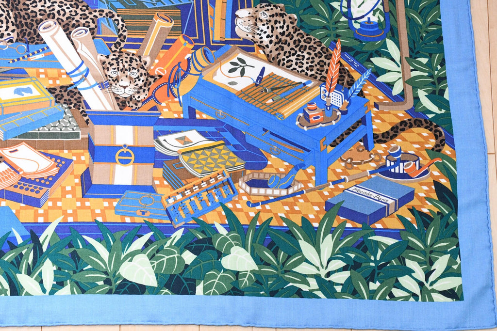 Hermes Shawl Les 12 Leopards 140 cm Cashmere silk scarf stole book forest 56"