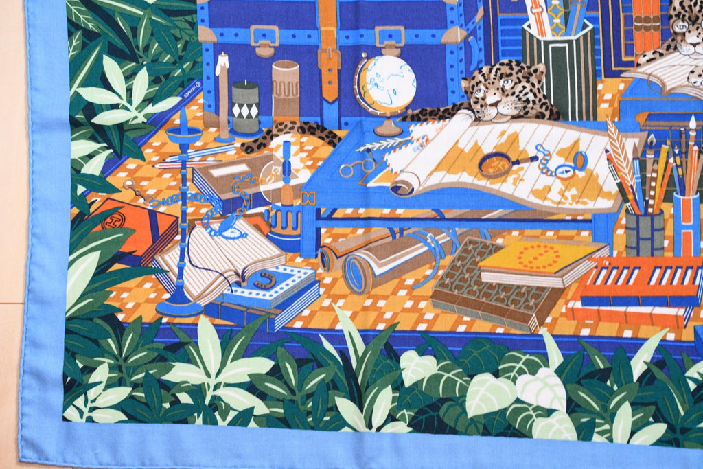 Hermes Shawl Les 12 Leopards 140 cm Cashmere silk scarf stole book forest 56"