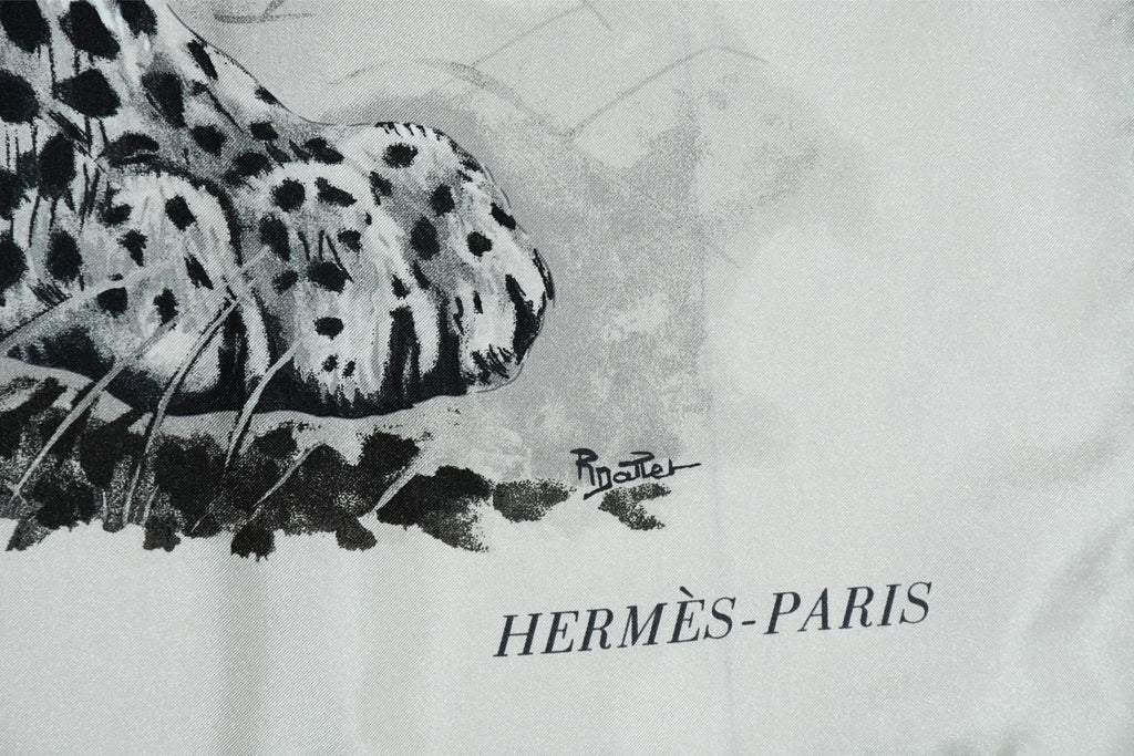 Hermes Shawl PANTHERA PARDUS 140 cm silk scarf stole panther animal white 56"