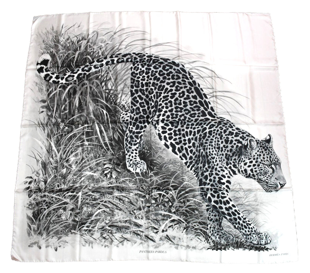 Hermes Shawl PANTHERA PARDUS 140 cm silk scarf stole panther animal white 56"