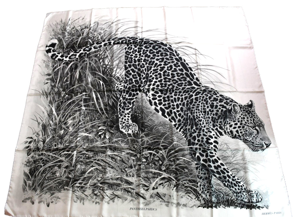 Hermes Shawl PANTHERA PARDUS 140 cm silk scarf stole panther animal white 56"