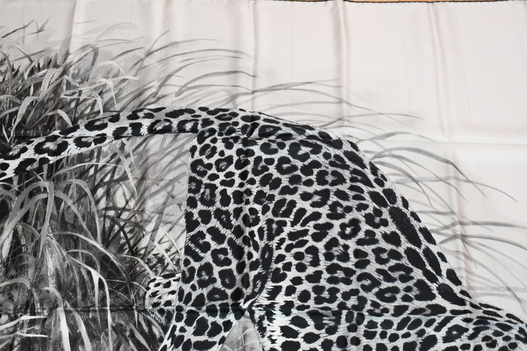 Hermes Shawl PANTHERA PARDUS 140 cm silk scarf stole panther animal white 56"
