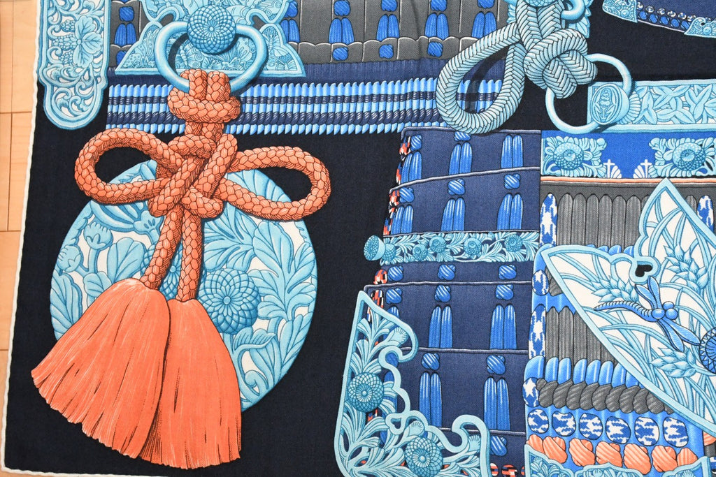 Hermes Shawl Parures de Samourais 140 cm Cashmere Silk samurai scarf carre stole 56"