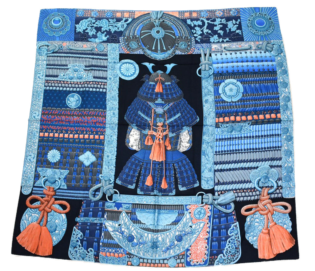 Hermes Shawl Parures de Samourais 140 cm Cashmere Silk samurai scarf carre stole 56"