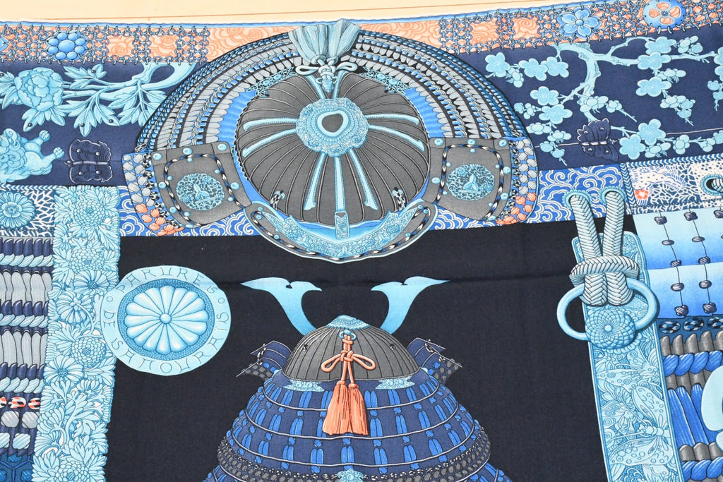 Hermes Shawl Parures de Samourais 140 cm Cashmere Silk samurai scarf carre stole 56"