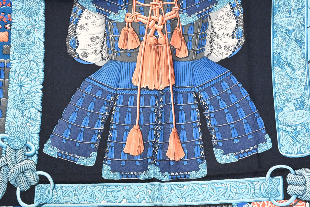 Hermes Shawl Parures de Samourais 140 cm Cashmere Silk samurai scarf carre stole 56"