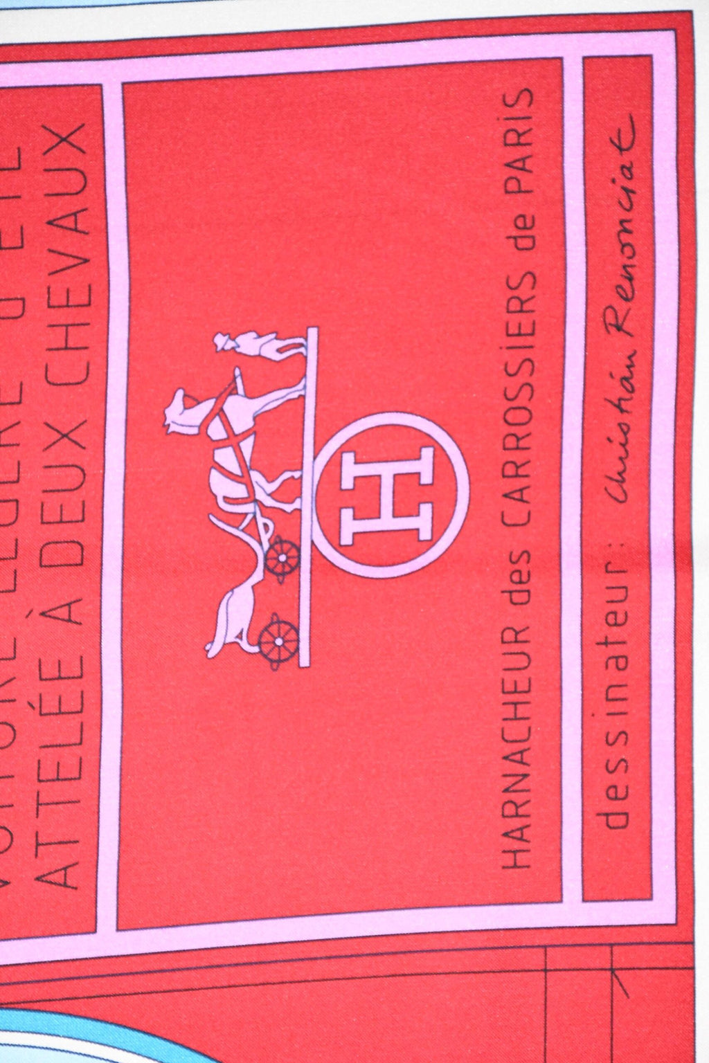 Hermes Shawl Petit Duc 140 cm silk stole pink red scarf horse carriage 56"