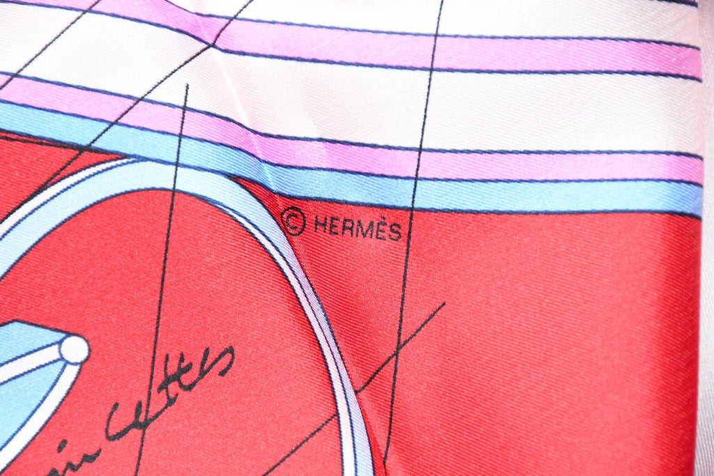 Hermes Shawl Petit Duc 140 cm silk stole pink red scarf horse carriage 56"