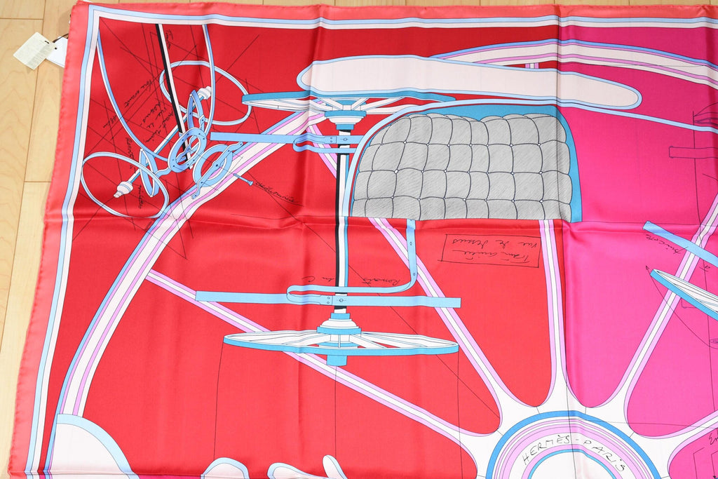 Hermes Shawl Petit Duc 140 cm silk stole pink red scarf horse carriage 56"