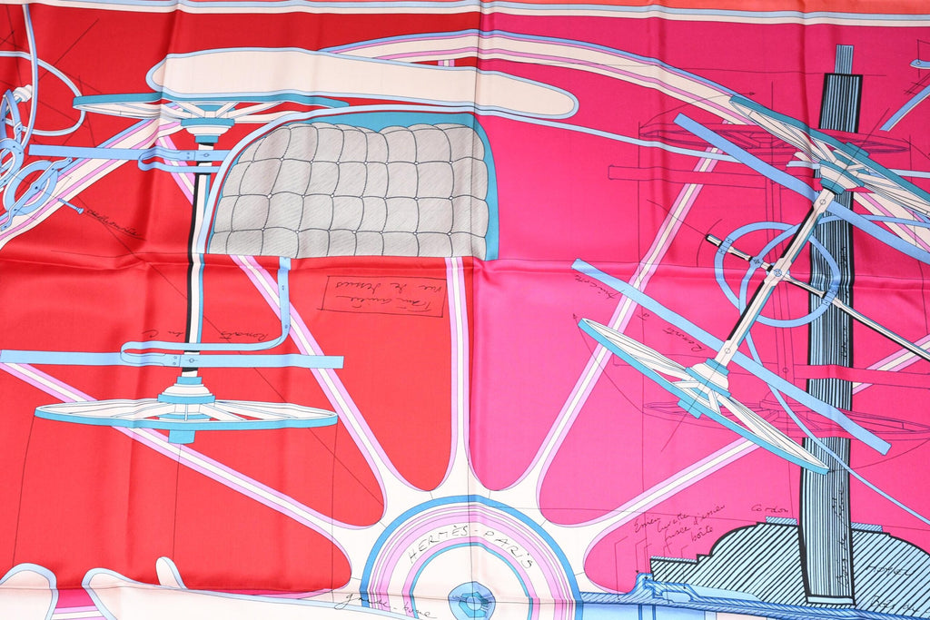 Hermes Shawl Petit Duc 140 cm silk stole pink red scarf horse carriage 56"