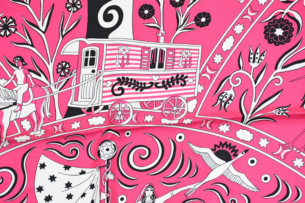 Hermes Shawl Peuple du Vent 140 cm silk stole pink wind scarf 56"