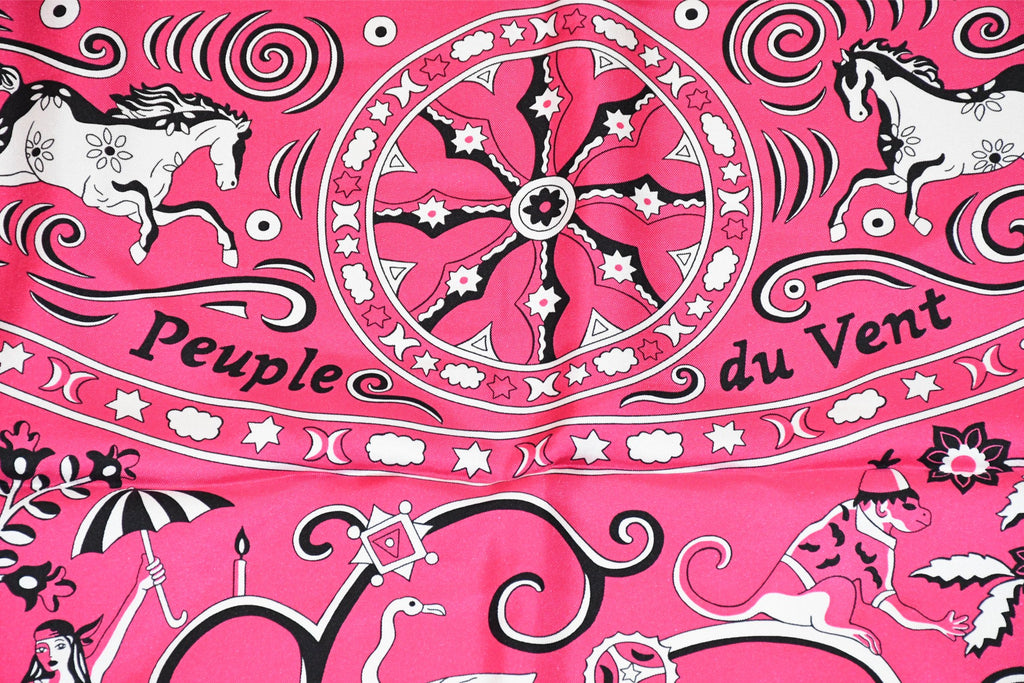 Hermes Shawl Peuple du Vent 140 cm silk stole pink wind scarf 56"