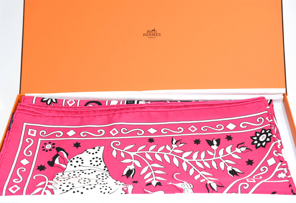 Hermes Shawl Peuple du Vent 140 cm silk stole pink wind scarf 56"