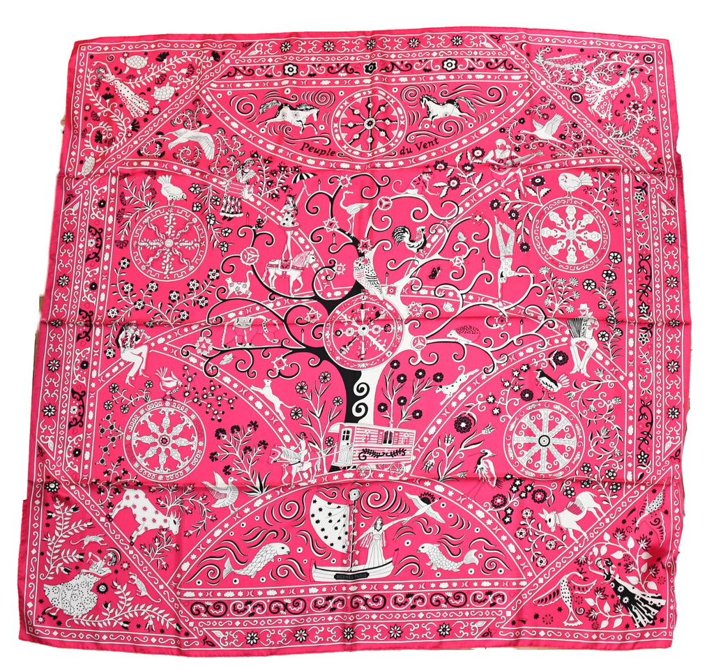 Hermes Shawl Peuple du Vent 140 cm silk stole pink wind scarf 56"