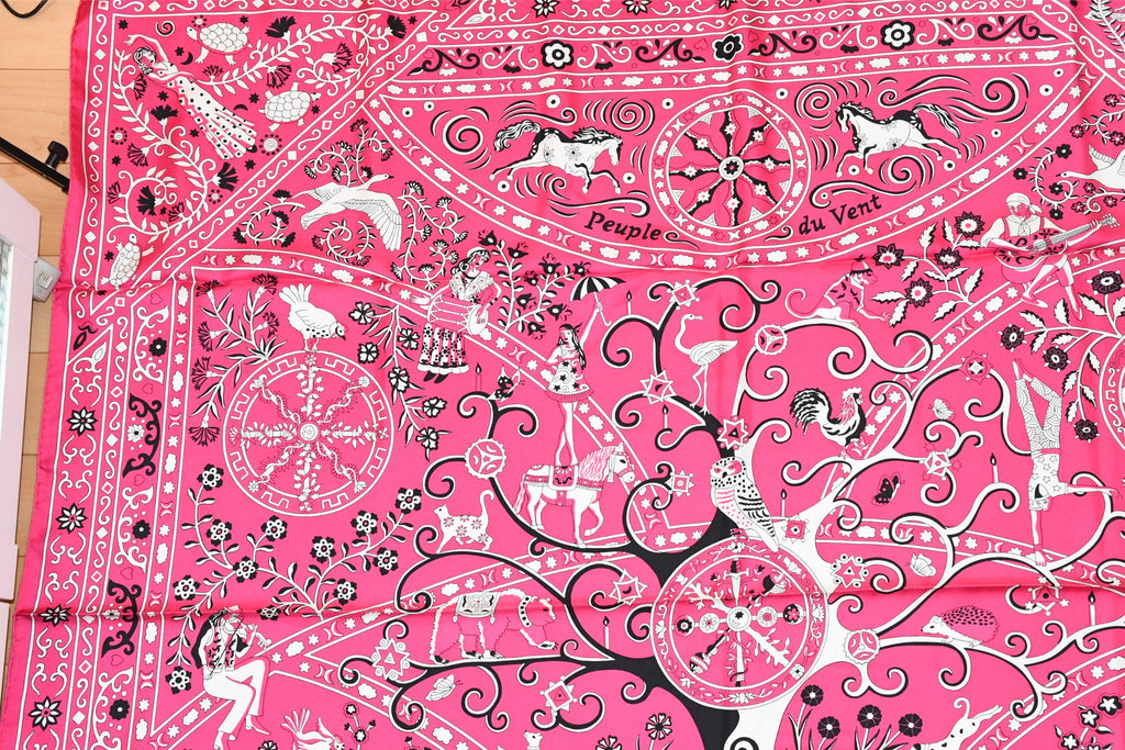 Hermes Shawl Peuple du Vent 140 cm silk stole pink wind scarf 56"