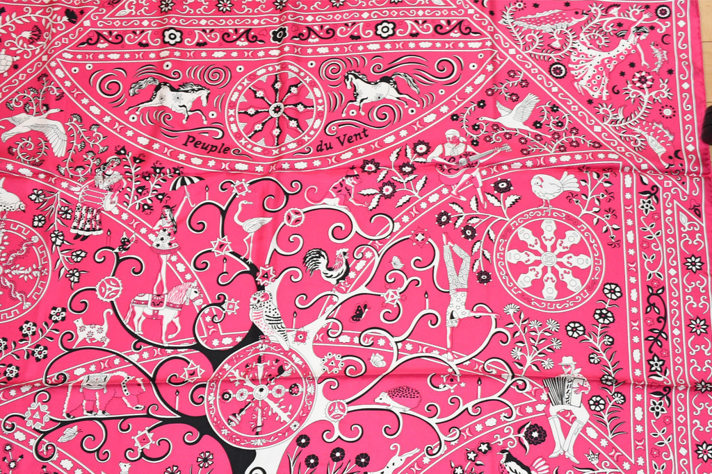 Hermes Shawl Peuple du Vent 140 cm silk stole pink wind scarf 56"