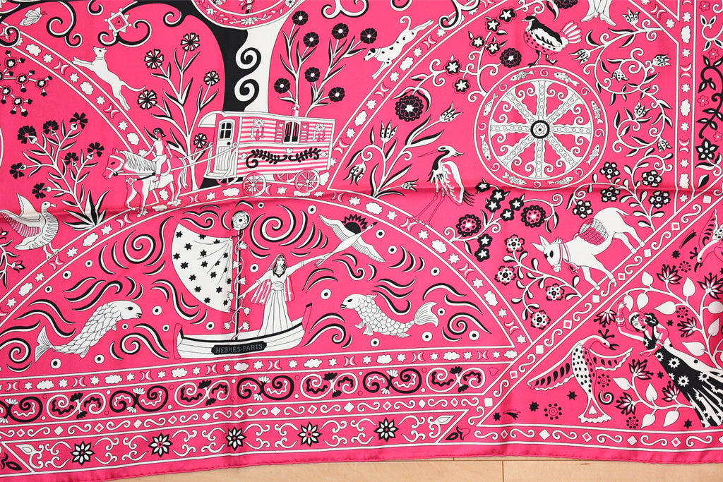 Hermes Shawl Peuple du Vent 140 cm silk stole pink wind scarf 56"