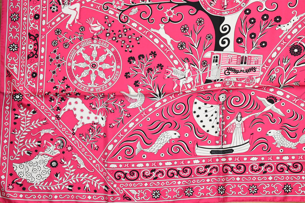 Hermes Shawl Peuple du Vent 140 cm silk stole pink wind scarf 56"